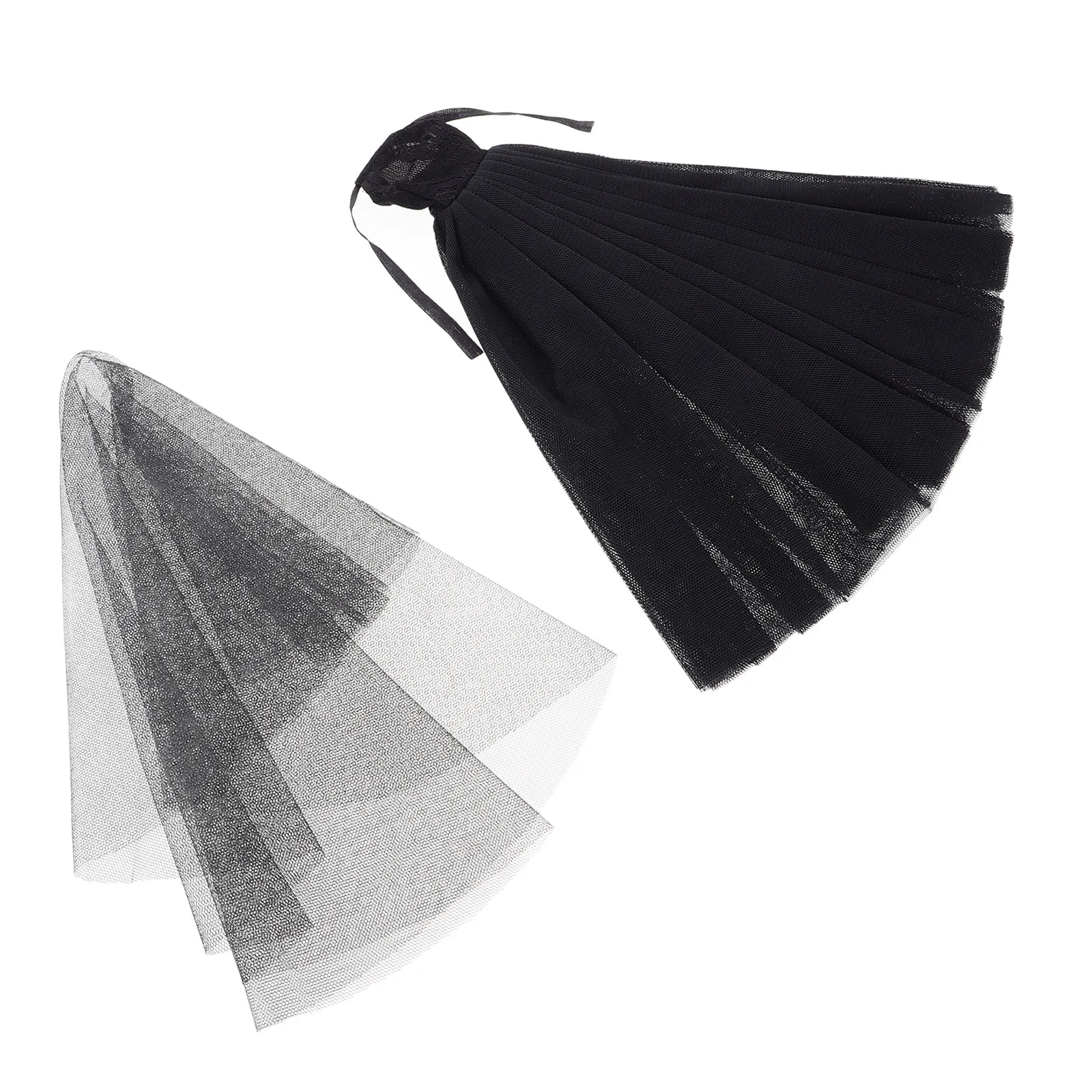 11인치 사이즈의 시대를 초월한 블랙 브라이덜 드레스, 수공예 튤 스커트 베일 포함, 우아한 웨딩 볼 파티 의상 세트