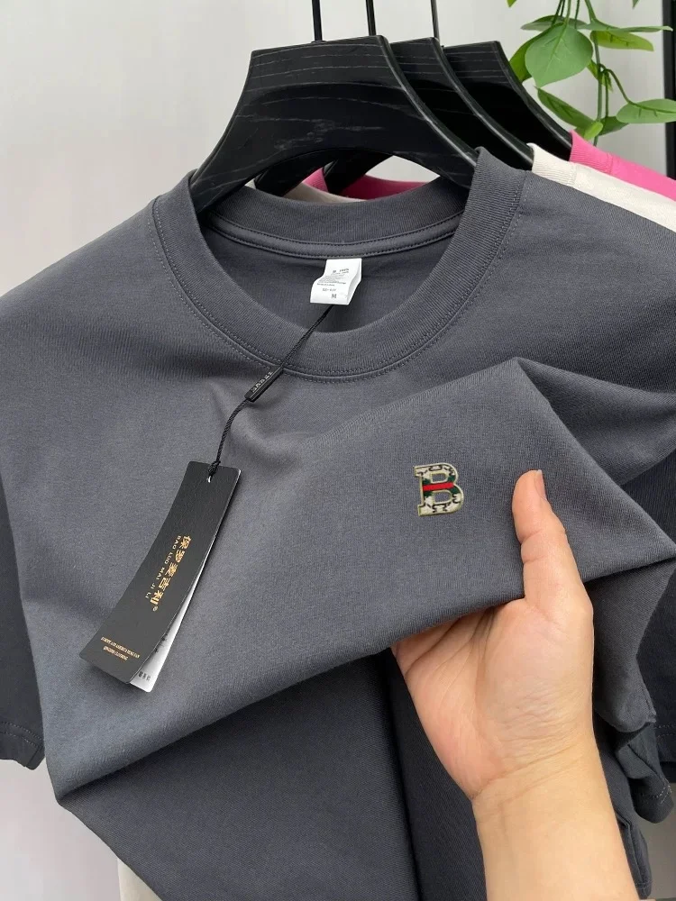 100% Baumwolle Hochwertige Marken-Kurzarm-T-Shirts Modisches B-förmiges Buchstaben-Prägedruck Rundhals Sommer Herren Luxus Neues Casual-Oberteil – Detail 15