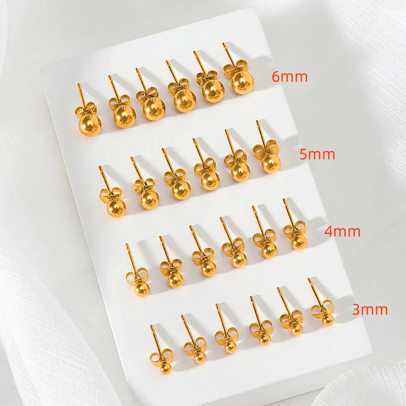 Stainless Steel Round Ball Earrings Rose Gold Silver Color Bead Ear Studs Women Geometric Jewelry Minimalist 3mm 4mm 5mm 6mm 4