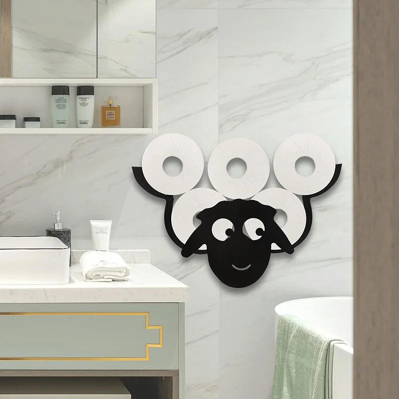 Steel Toilet Paper Holder Bathroom Wall Decoration Moun Kitchen Paper Shelf Storage Sheep Owl Towel Roll Shelf Home Accessories