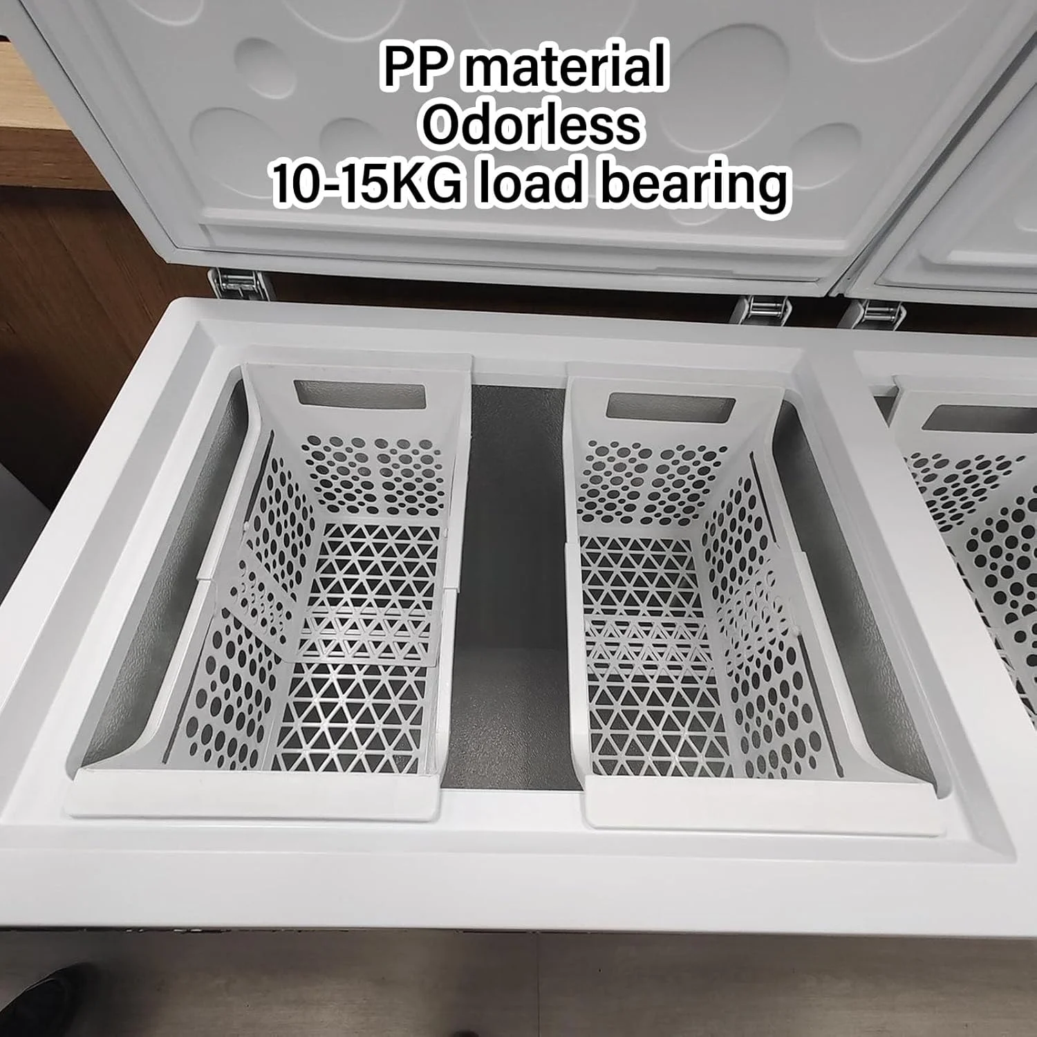 Freezer Baskets for Chest Freezer PP Heavy Load Deep Freezer Organizer Bins Expandable with Handle Chest Accessory
