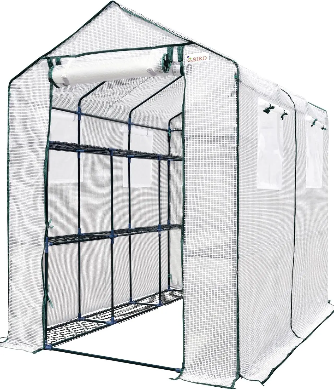 

7 x 4.7 x 6.4 FT Walk-in Greenhouse for Outdoors, Coated Steel, w/ Zippered Mesh Door & Screen Windows, 20 Sturdy Shelves