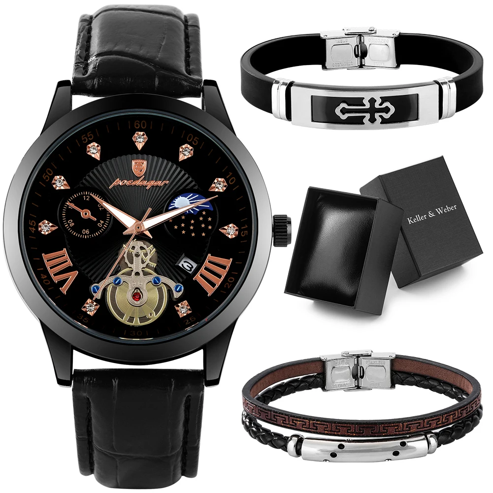 Creative Men's Watches Luxury Original Watch Bracelets Gift Set Box Quartz Leather Waterproof Calendar Wristwatch for Men Gifts