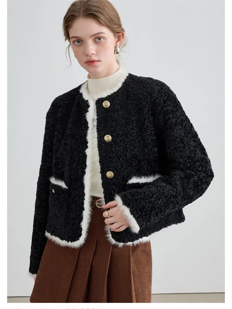 

MOLAN Autumn Sweet Woman Jacket French 2023 New Lamb Round Neck Buttons Fashion Vintage Short Jacket Female Cute Retro Outwear
