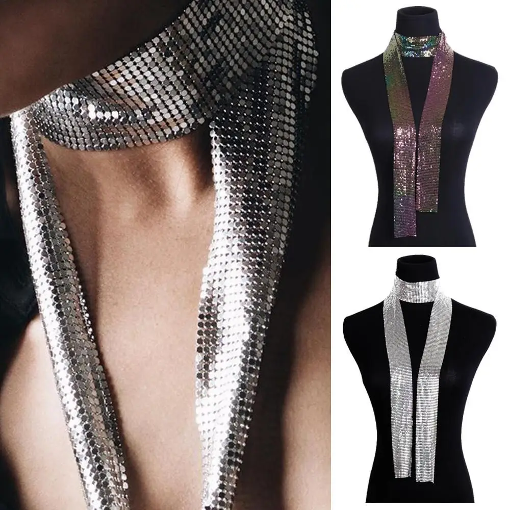 Sexy-Aluminium-Alloy-Party-Long-Thin-Neck-Chain-Long-Choker-Sparkly-Sequins-Scarf-Neck-Collar-Ladies