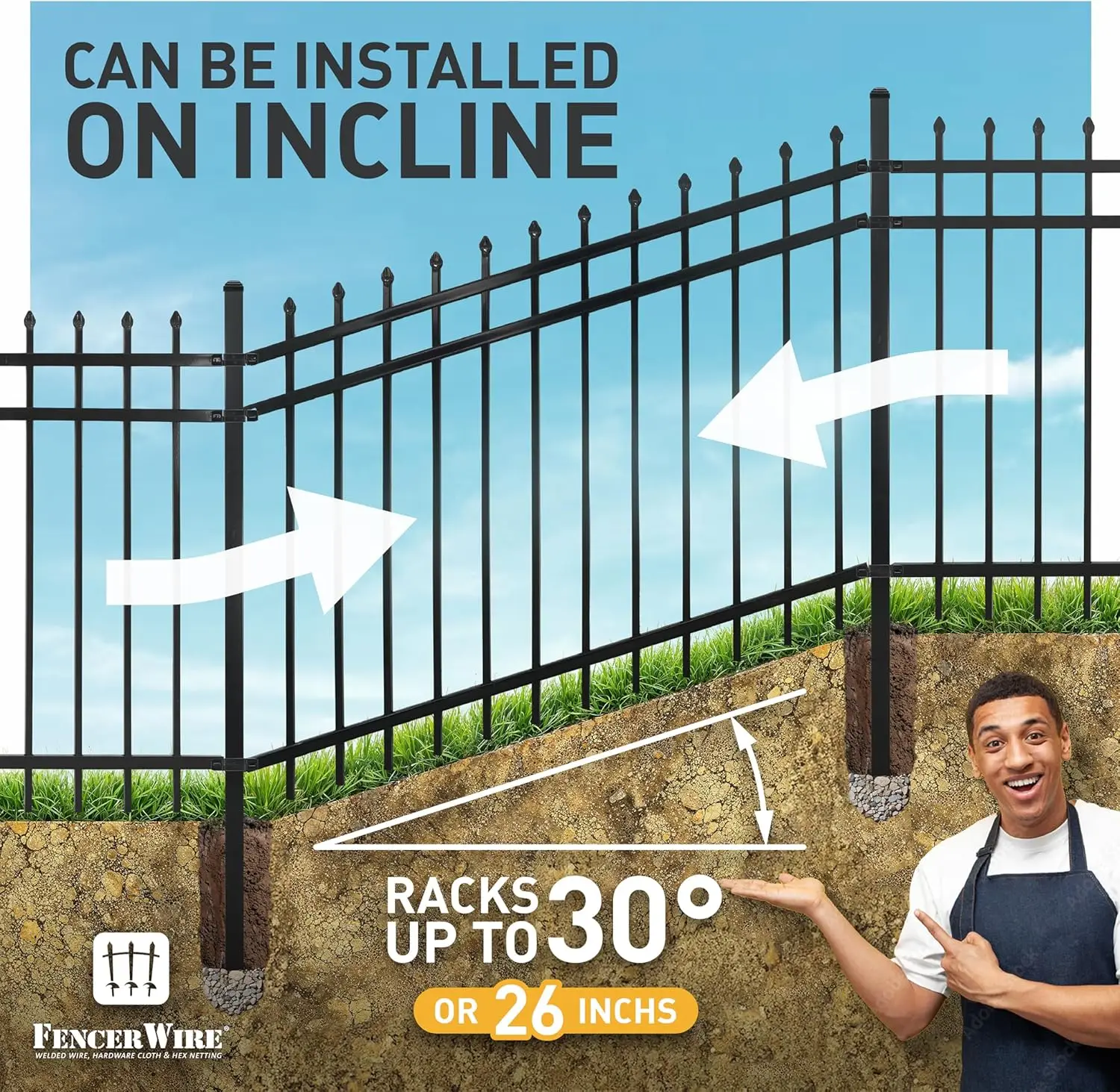 Fencer Wire 76Ft Heavy Duty Pinnacle Fence Barrier Kit, Anti-Rust Metal Steel Fence With 4Ft Height X 8Ft Width Panels, Gate, 5