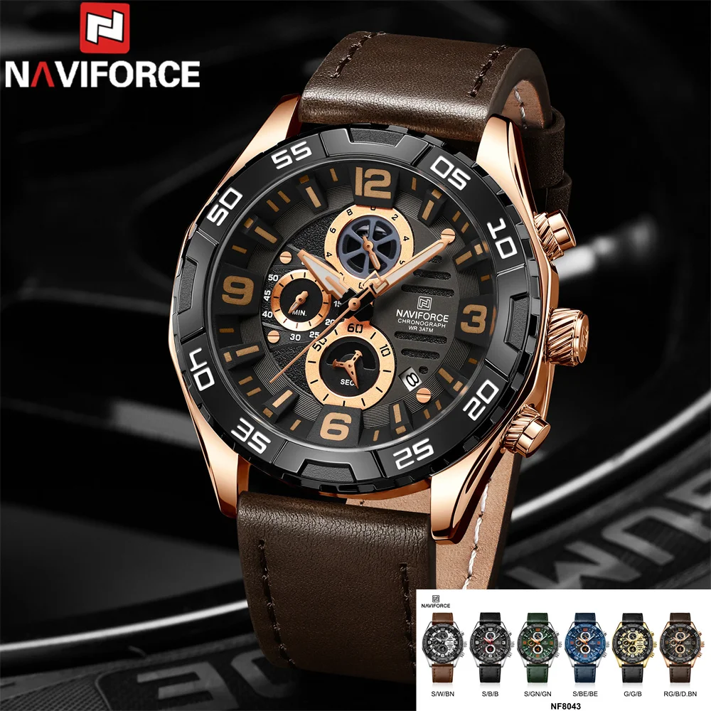 NAVIFORCE Sport Wristwatch Top Brand Luxury Military Men Watch Chronograph  Auto Date Quartz Waterproof Original Male Clock 8043 - AliExpress