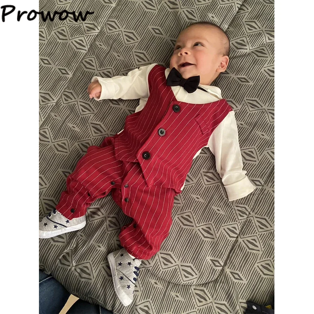 Prowow 웨딩 생일 소년 의류, 코스튬, 멋진 신사 넥타이, 세트, 어린이 파티 롬퍼 점프수트
