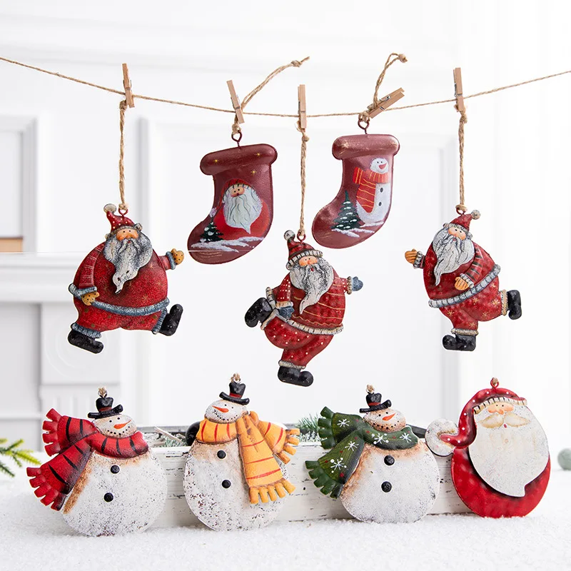 Snowman Santa Claus Angel Ornaments Hanging Pendants Iron Crafts Xmas Decor Christmas tree pendant