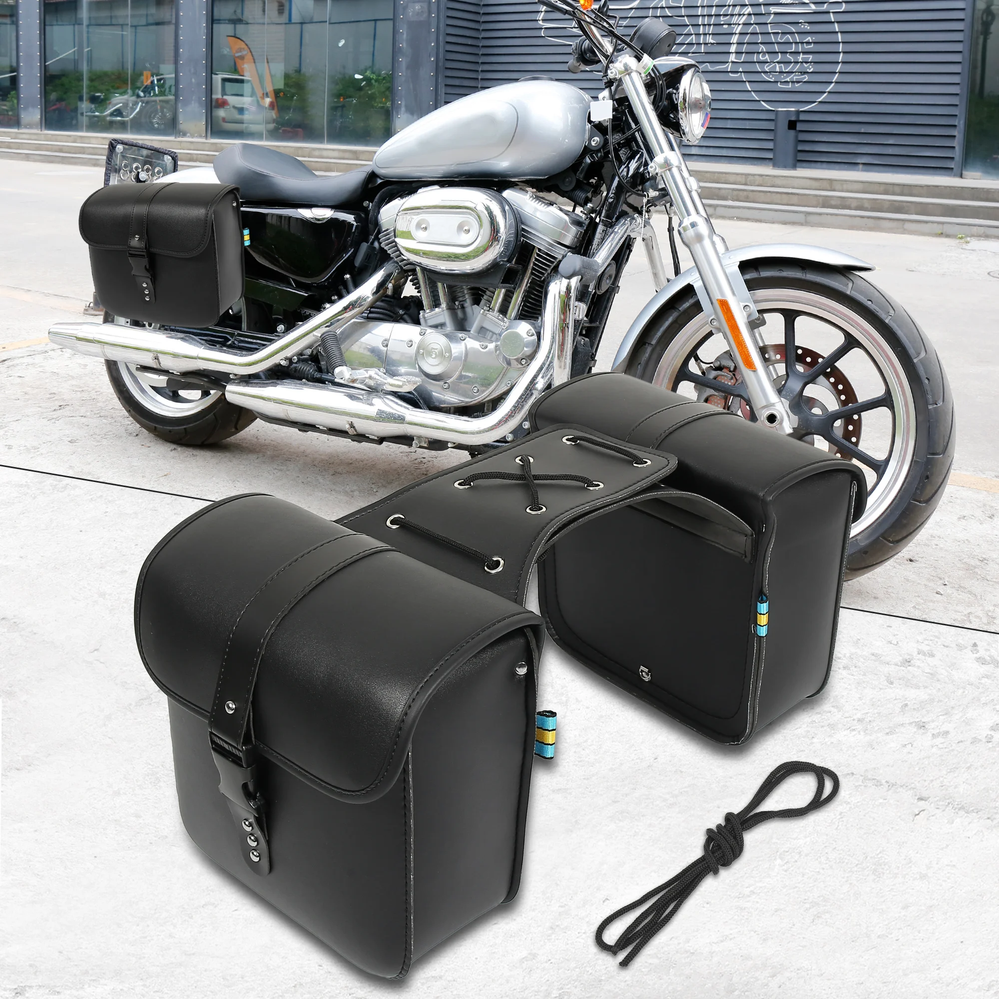 

X Autohaux Pair Universal Motorcycle Saddlebag Side Tool Bags Cycling Luggage Bag Quick Release Buckles Black 10.24"x4.33"x9.45"
