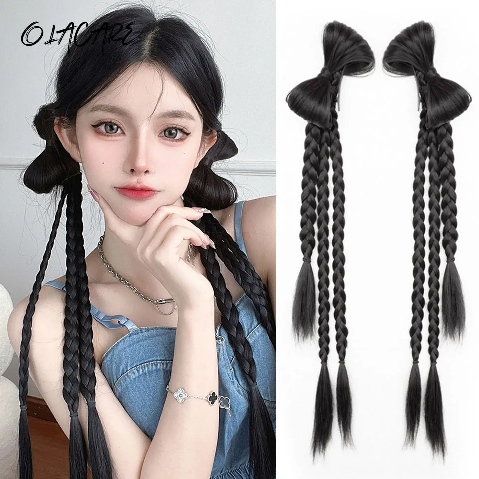 Clip in ponytail hair extension synthetic ponytail clip in ponytail extensions Synthetic long twist bow braid ponytail extensions with 22Inch rubber band boxing braided hair extensions for women daily