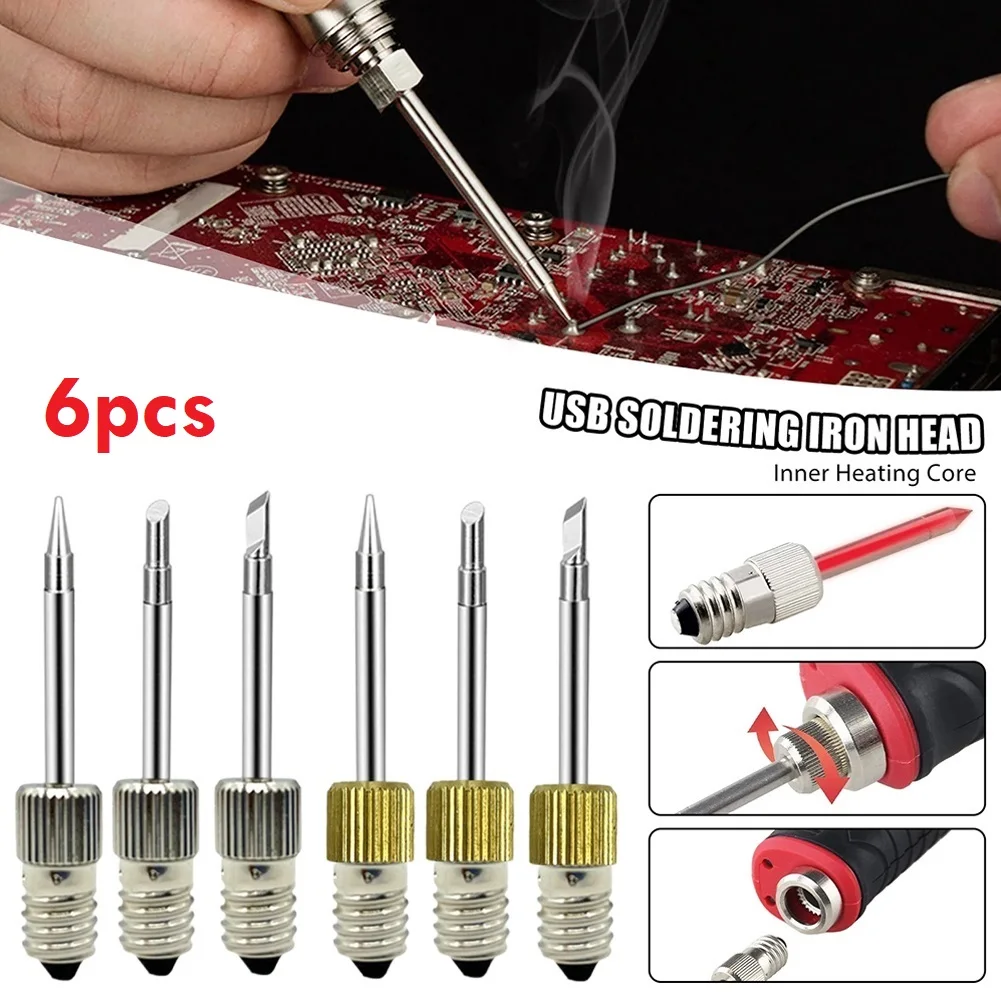 6Pcs Soldering Iron Tips E10 Interface Needle Tip  Welding Head Iron Welding Tip Head Tools B/C/K Copper Steel Soldering Parts