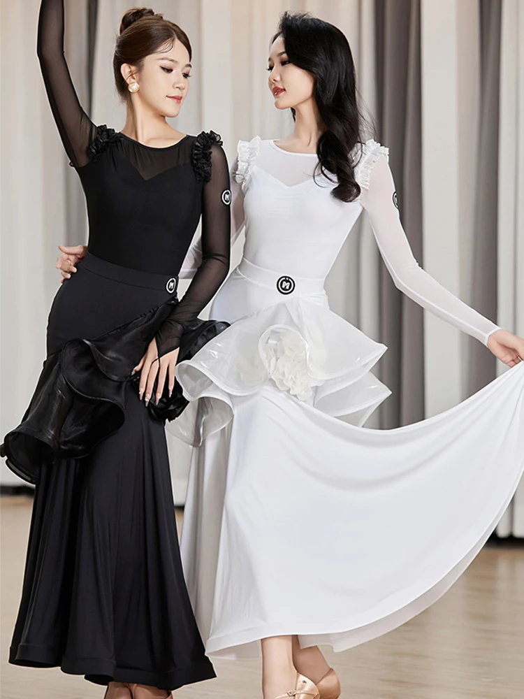 

2024 Ballroom Dance Dress For Women Long Sleeved Swing Skirts Suit Chacha Rumba Samba Modern Dance Performance Clothes DQS15275