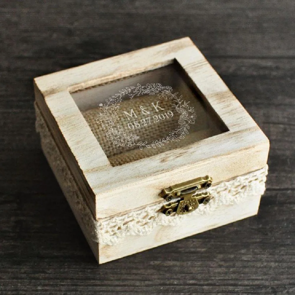 Personalized Wedding Ring Box Custom Ring Pillow Engraved Engagement Proposal Box Ring Bearer Holder Rustic Wedding Gift personalized wedding rings box engagement ring pillow custom names