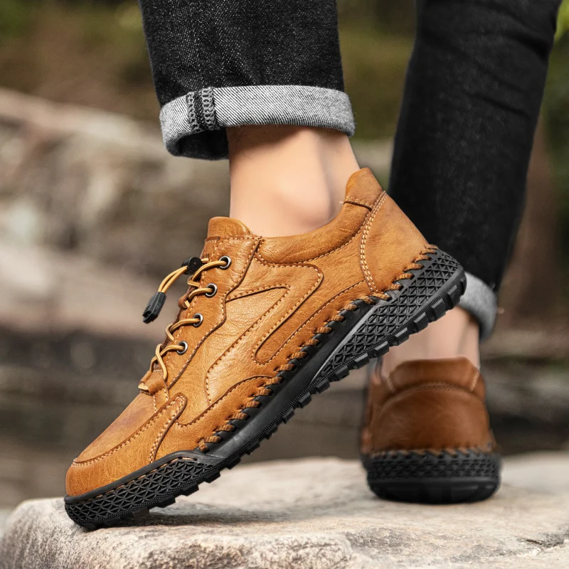 Shoes Men All-match Flats Handmade Business Fashion Moccasins Walking Casual Slip on Loafers Breathable Leather