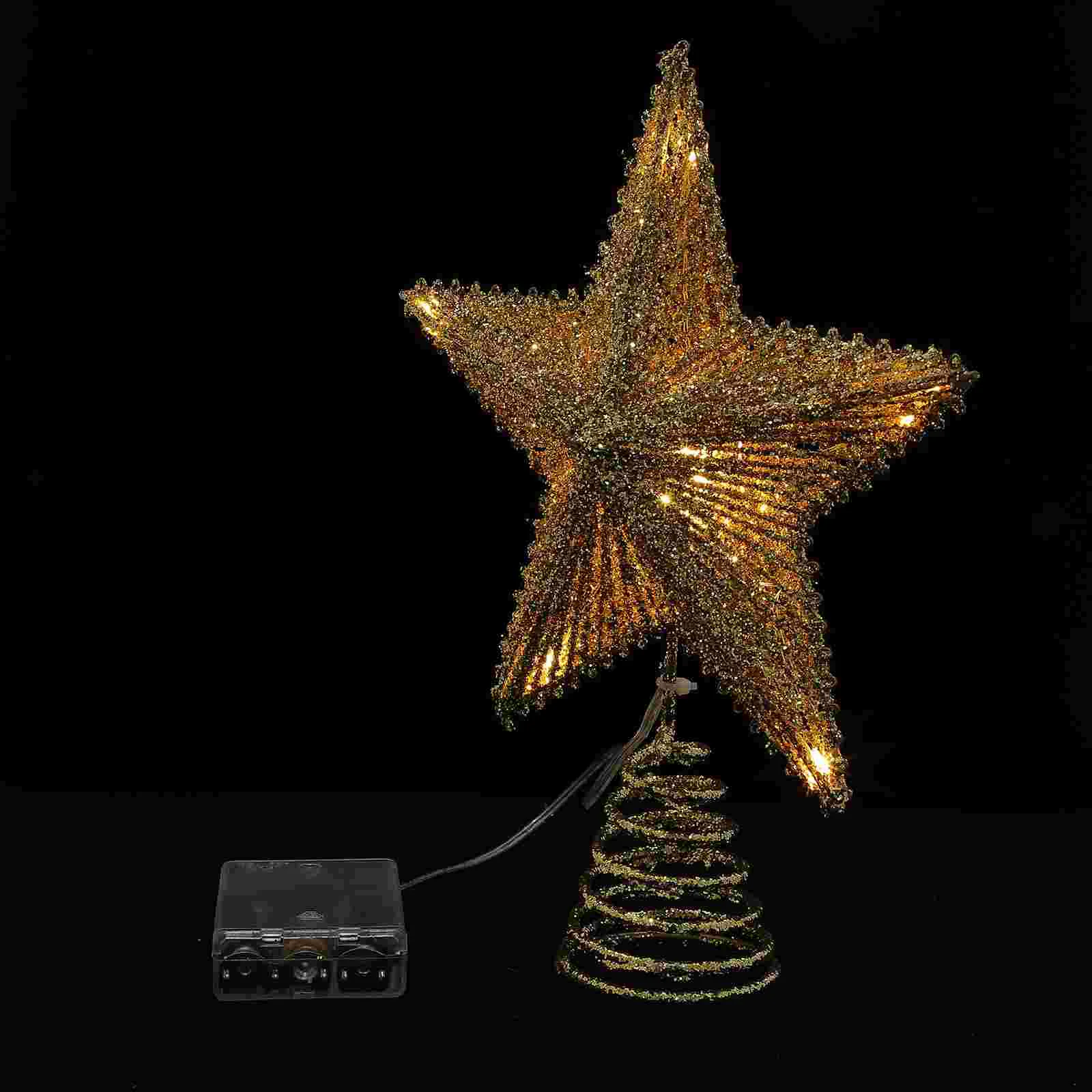 

1pc Golden Star Xmas Tree Decors Decorative Treetop Stars with String Light
