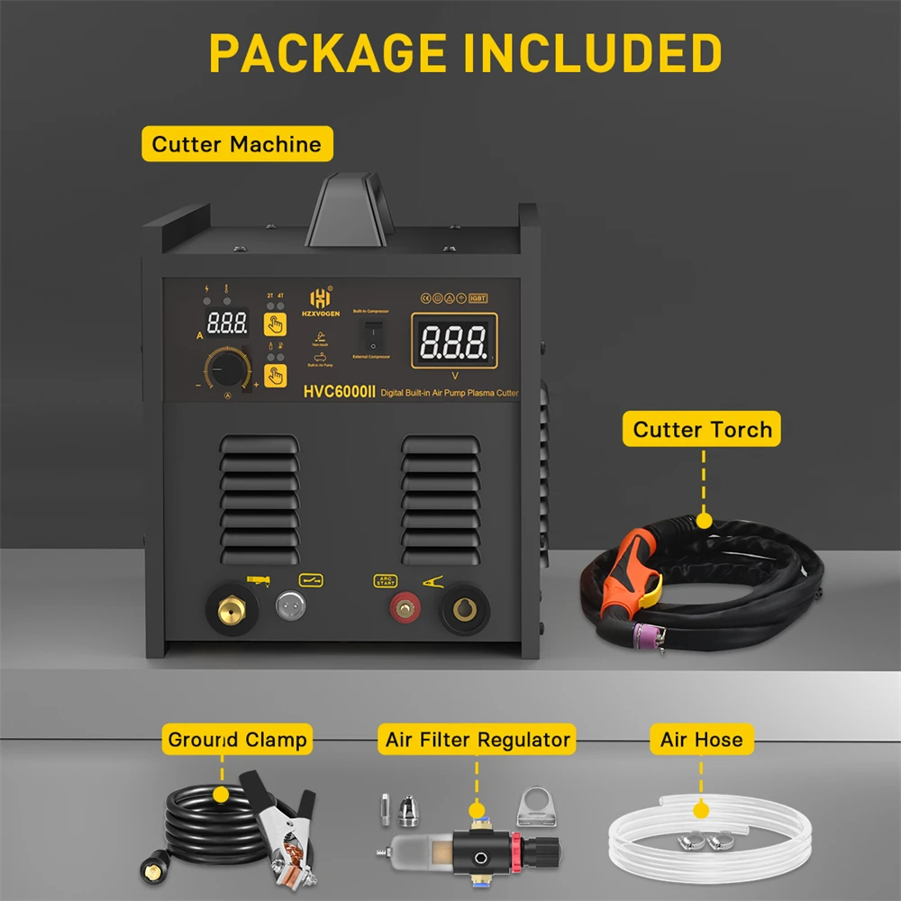 HZXVOGEN 50A Plasma Cutter With Built-in Air Compressor Inverter Welding Machine With Air Pump 220V HF Cutting Thickness HVC6000 6