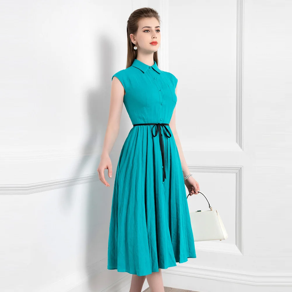 

High End Hepburn Dress Women's Summer New French Style Linen Retro Swing