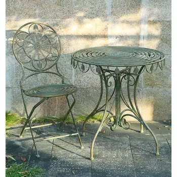 Vintage do vecchi tavoli e sedie da giardino in ferro battuto Decorazione di sedie da giardino per patio esterno 1