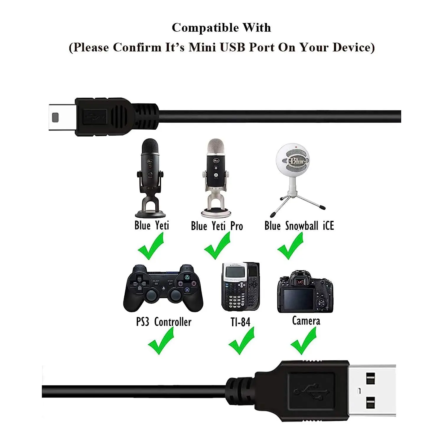 Replacement USB Cable Power Cord for Blue Yeti Recording Microphones MIC, Blue Snowball iCE USB Mic Wire 9.8FT/3M