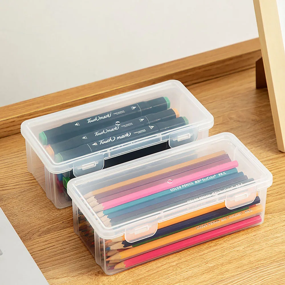 Plastic Pencil Box Translucent Pencil Case Large Capacity Pencil Boxes  Portable Storage Organizer Box Student Office Supplies