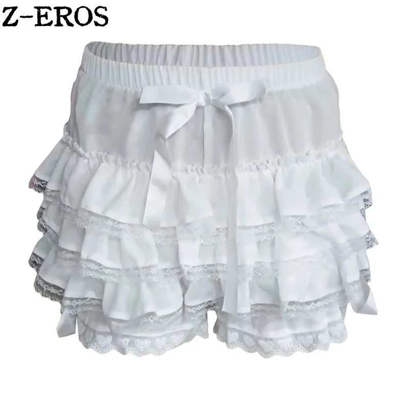 Z-EROS Lace Ruffled Flower Shorts Layered Pumpkin Pants Lolita Dress Safety Shorts Bow Thin Cake Multi-Layer Pleated Lace Pants