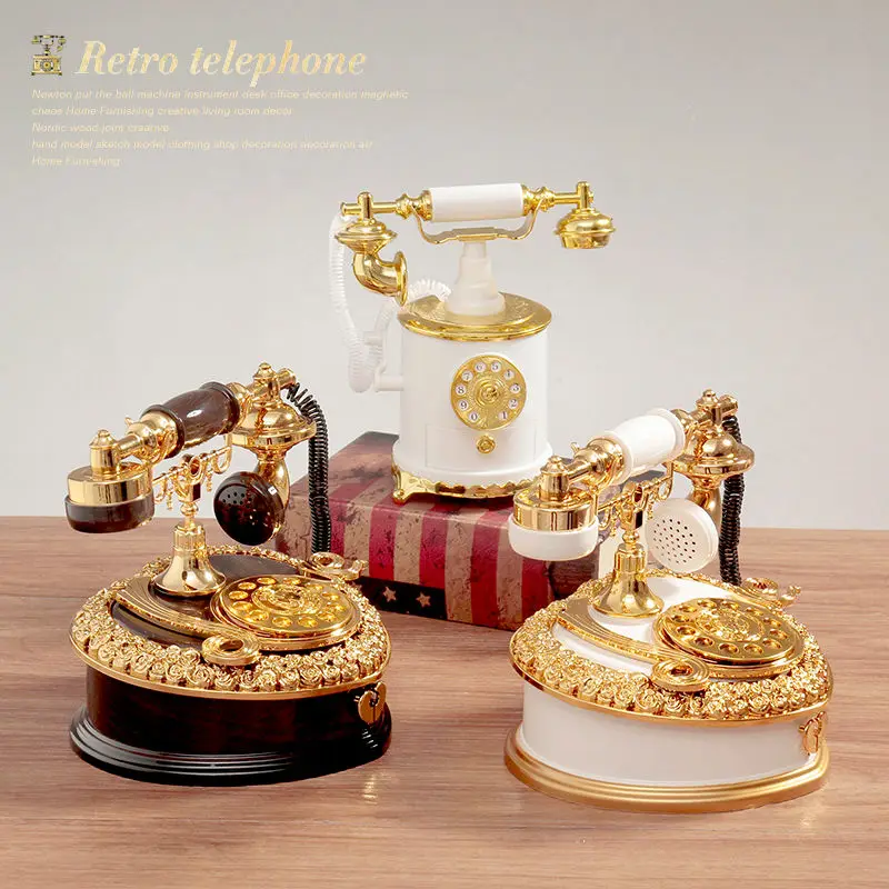 European Retro Nostalgic Dial Phone Landline Shape Music Box Plastics Retro Style Tabletop Living Room Decoration Ornament ZE914