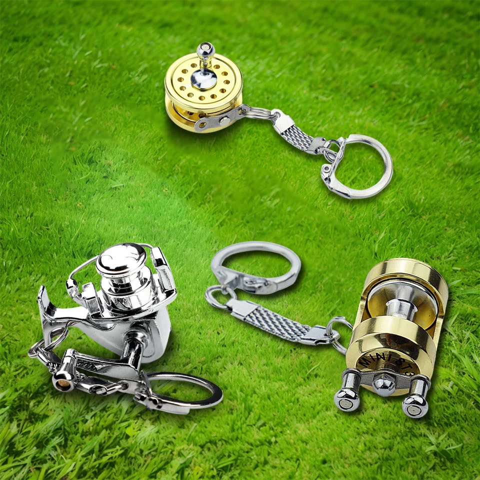 Porte-clés Moulinet De Pêche Miniature - Design Roue De Tambour Réaliste - Métal Brillant