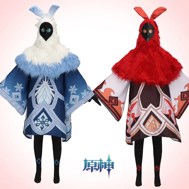 

Game Abyss Mage Cosplay Costume Genshin Impact Water Ice Fire Thunder Attribute Outfit Carnival Anime Cape Mask Gloves Props