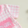 Children s Summer 2 Piece Clothing Set with Short Sleeve O Neck Top Featuring Letter Embroidery and Plaid Shorts 1