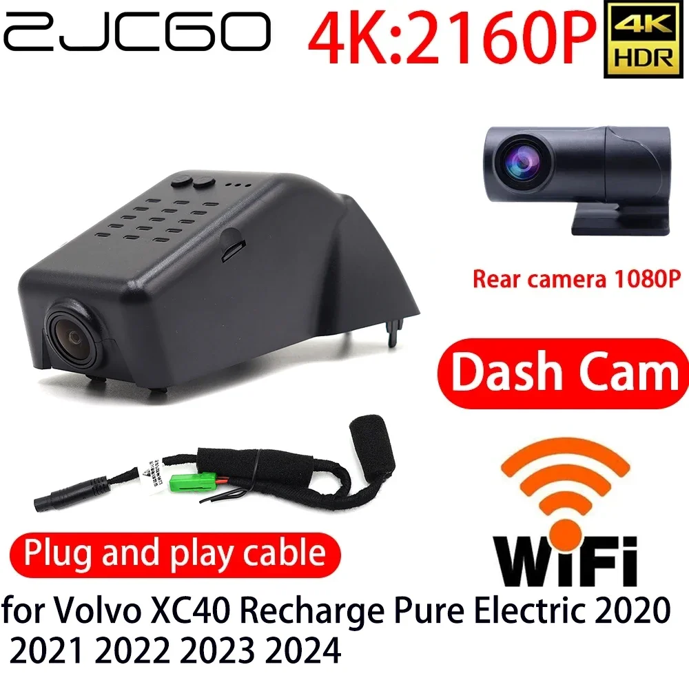 

ZJCGO 4K Car DVR Dash Cam Wifi Front Rear Camera 24h Monitor for Volvo XC40 Recharge Pure Electric 2020 2021 2022 2023 2024