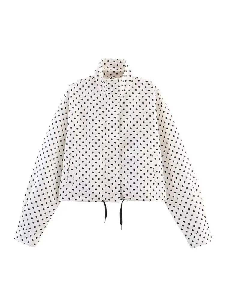HH Women Vintage Polka Dot Coat Casual Loose Turtleneck Long Sleeve Zipper Jackets Autumn Fashion High Street Lady Outwear