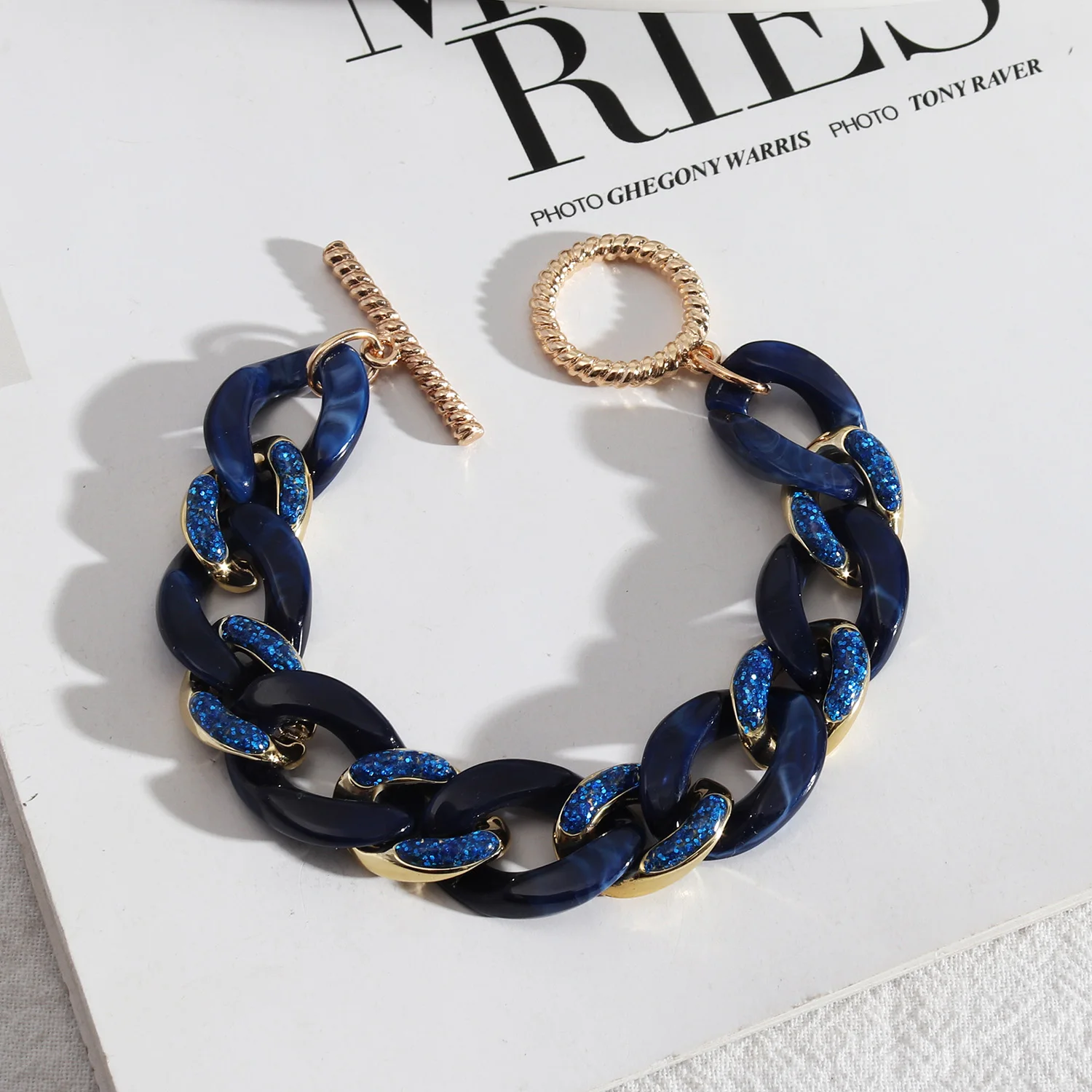 Bracelets à Maillons en Émail Acrylique pour Femme, Design Original, Opale Bonbon, Document, Résine Acrylique, Bijoux, Cadeau