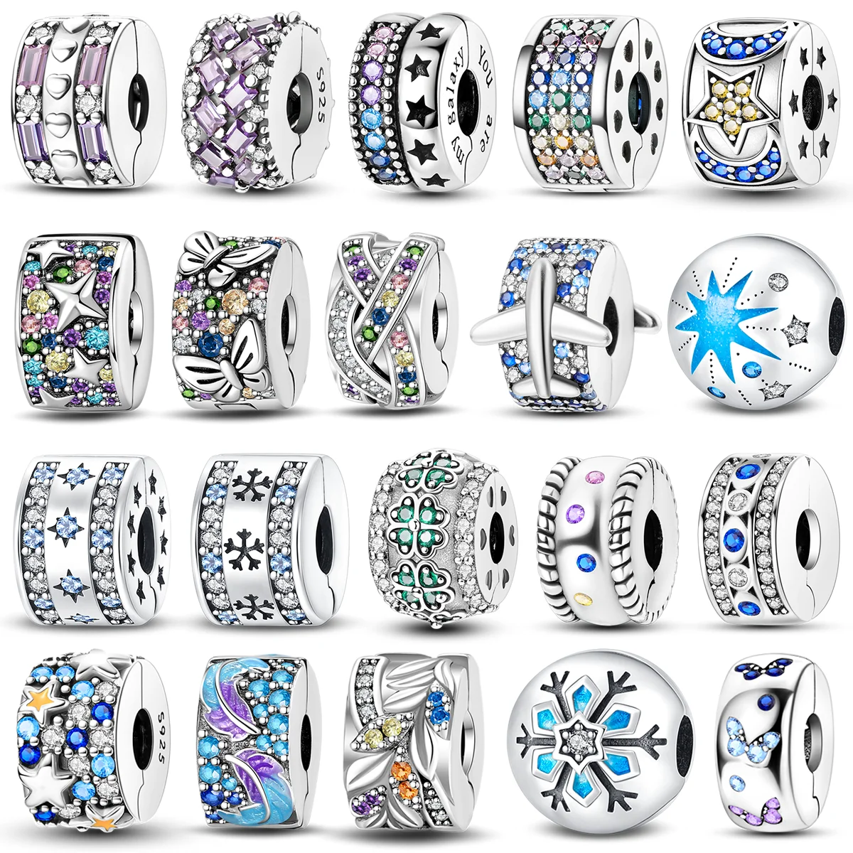 925 Sterling Silver Beads Charms CZ pave Clip Daisy Stopper Safety Chain fit Original Bangle Bracelet Jewelry Clip