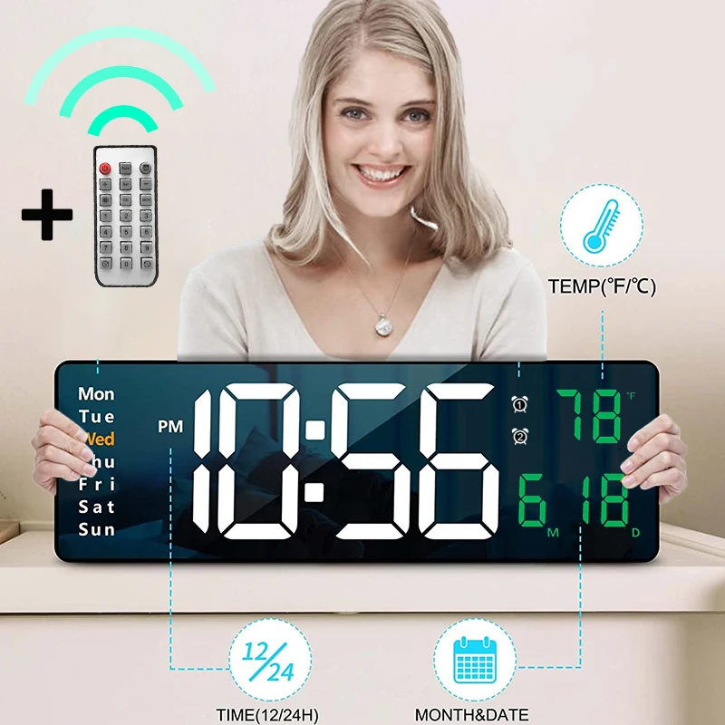 Orologio Da Parete Digitale LED A Specchio 23x7 Cm – Display Con Ora, Data E Temperatura, 3 Livelli Luminosità, Batteria O USB - 3