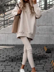 New Women Hoodies Long Sleeve Pullover Top Pencil Pants 2PCS Set Autumn Winter O-Neck Solid Ladies Outfit Sportswear Streetwear