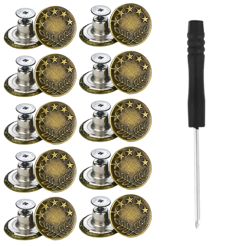 10Pcs Metal Jeans Buttons 17mm Replacement No-Sewing Screw Button Repair  Kit Nailless Removable Jean Buckles Clothing Pants Pins - AliExpress