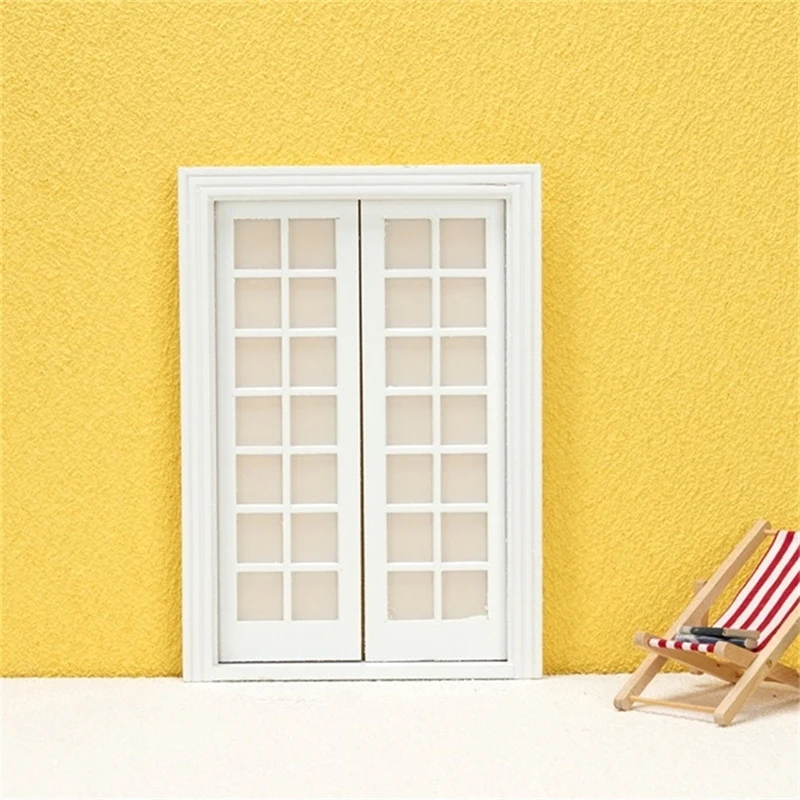 

1Set 1:12 Dollhouse Miniature White Door 28 Grid Double Door Model DIY Material Home Decor Pretend Toy Doll House Accessories