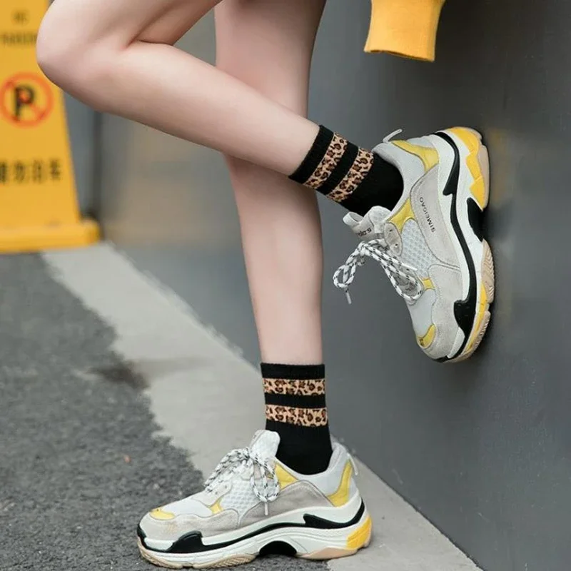 Leopard Print Mid-Tube Novelty Socks for Women and Girls - Japanese Style Fashion