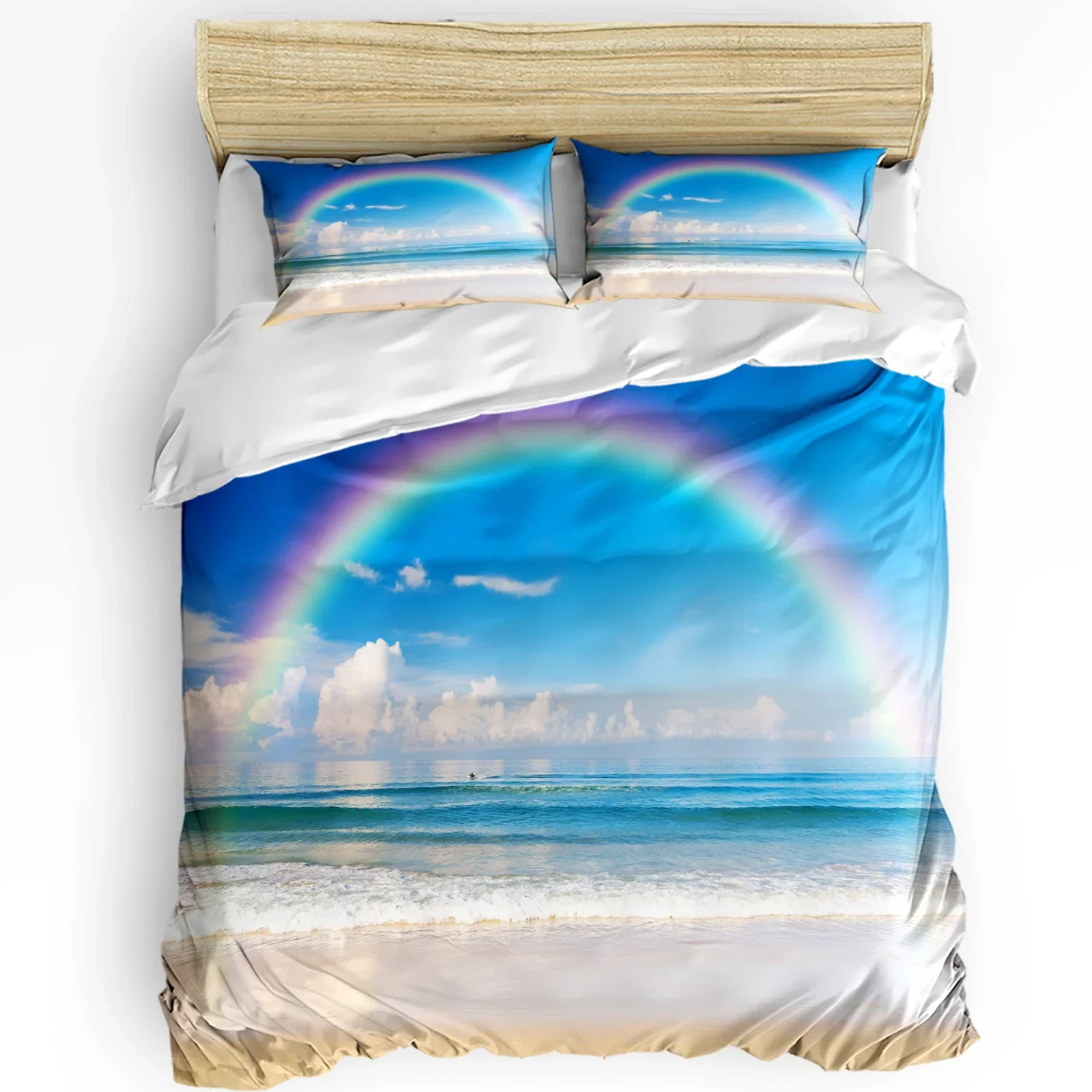 

Rainbow Seaside Beach Blue Sky 3pcs Bedding Set For Bedroom Double Bed Home Textile Duvet Cover Quilt Cover Pillowcase