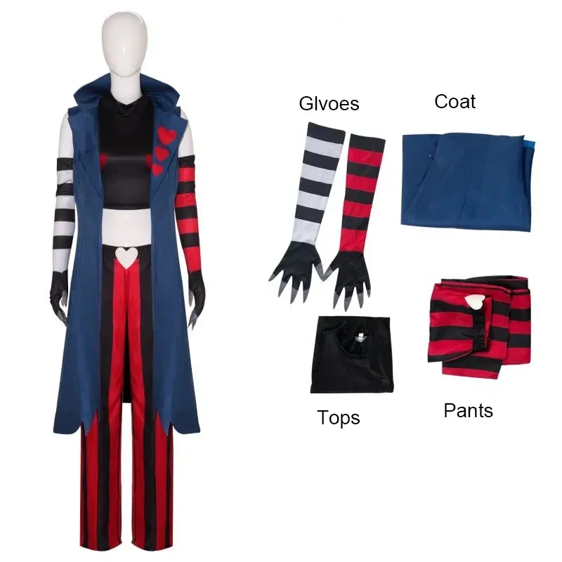 Anime Hazbin Velvet Cosplay Costume Adult Women Fashion Sexy Red Black Stripes Halloween Uniform Party Outfit