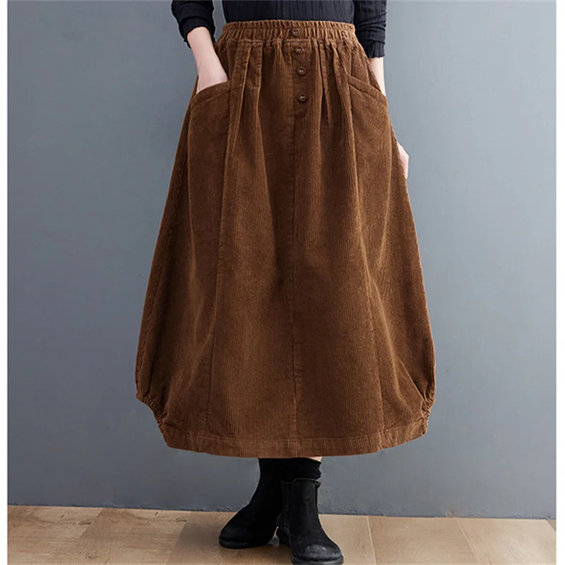 

Женская Вельветовая юбка в стиле ретро, Повседневная трапециевидная юбка в полоску с высокой талией и поясом на резинке, Осень-зима 2024