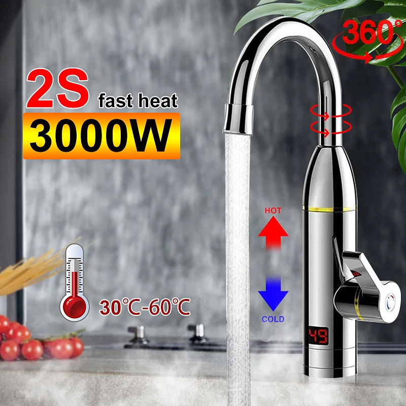 

3000W 220V Kitchen Instant Heating Faucet Heater Hot Cold Dual-Use Tankless Water Quickly Heating Tap Shower with LED Display