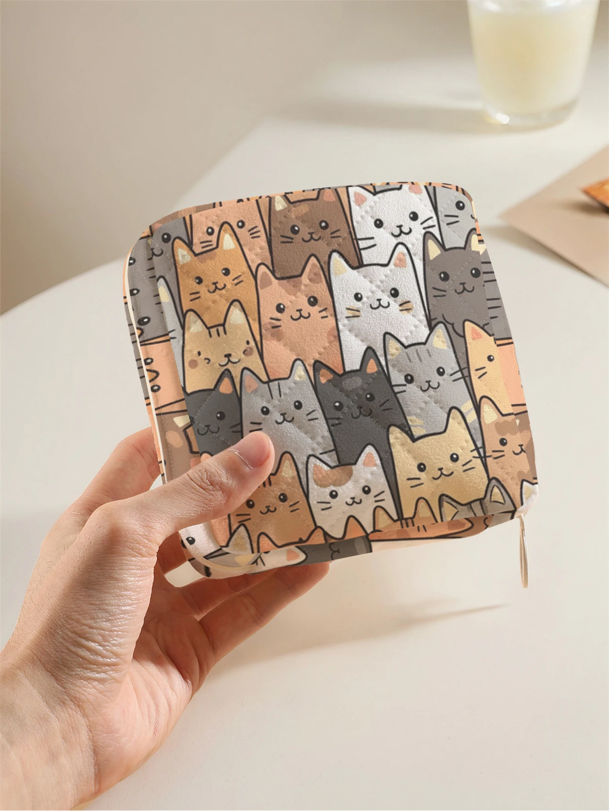 1 portable sanitary napkin storage bag, featuring cartoon cat patterns and diamond mesh material, lightweight women's tissue bag