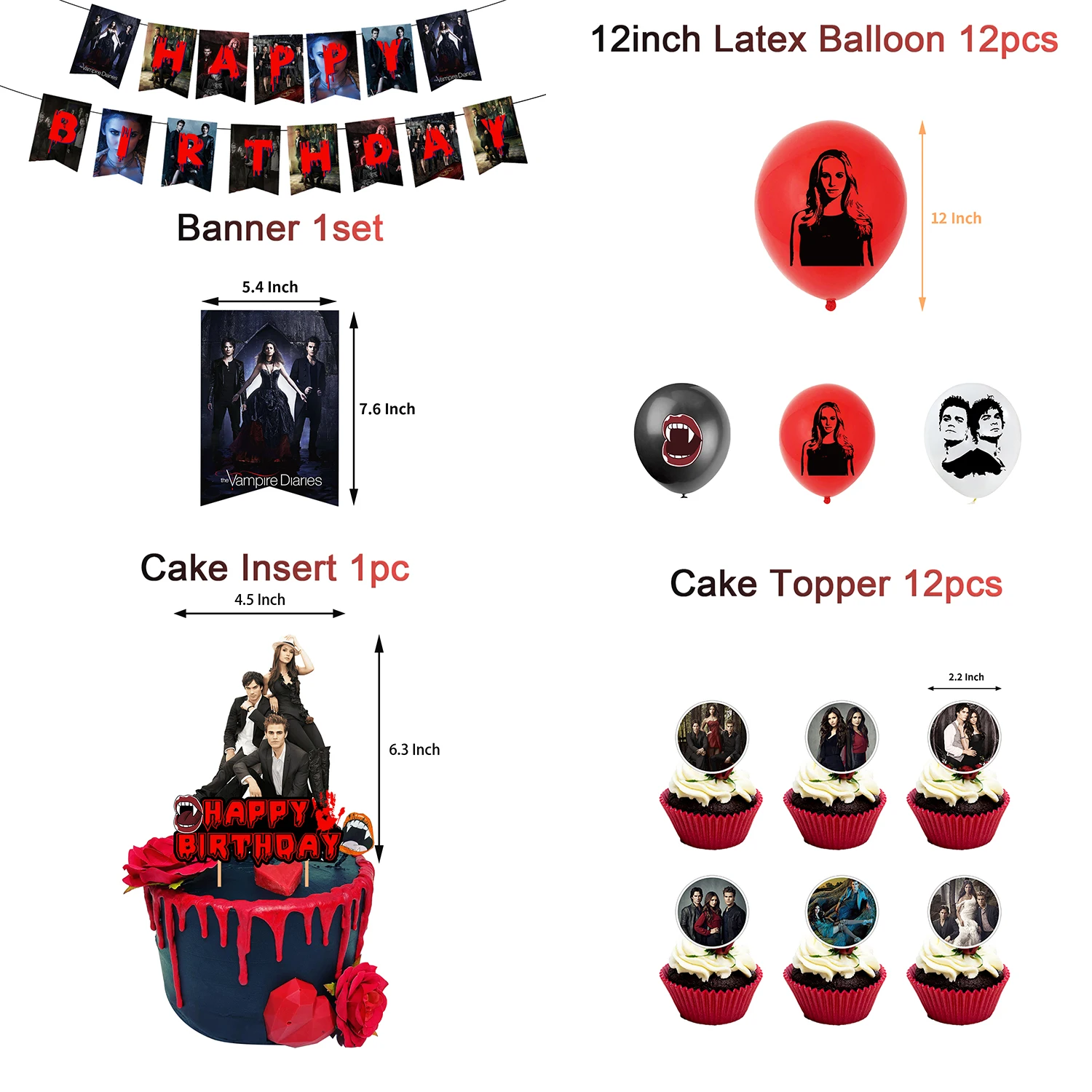 The Vampireing Diaries Theme Hintergrund Happy Birthday Party Dekoration Zubehör Kuchen Topper Banner Ballon Set Kinder Geschenk – Detail 6