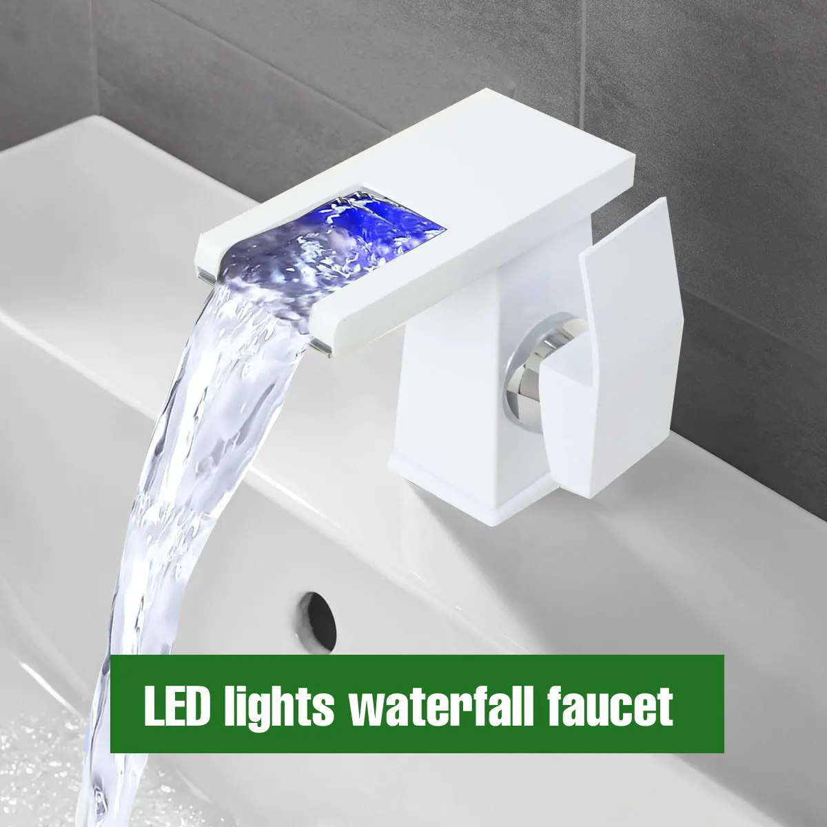 LED Matte Bathroom Sink Waterfall Faucet Three Colors Change with Temperature Hot and Cold Water Mixer Taps Water Inlet Pipe