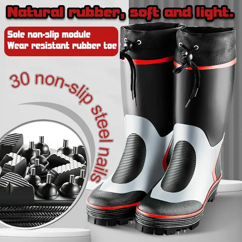 Waterproof Fishing Boots for Men, Non-Slip Steel Nails, Outdoor Rubber, Wear Resistant, Anti Slippery Shoes, Sea Reef