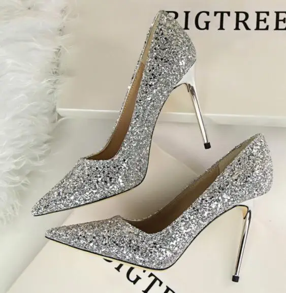 M dress Shoes Glitter Rhinestones Women Pumps Crystal Bowknot Satin Sandals Summer Transparent Shoes High Heels Party Prom Desig 3