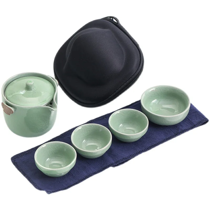 Ceramics Teapot Sets 1 Pot 4 Tea Cups Chinese Kung Fu Gaiwan Strainers Portable Travel Teawear Gift For Business 260ML