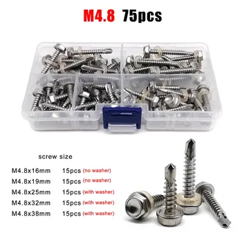 M4.2 M4.8 M5.5 M6.3 410 Stainless Steel Hexagon Flange Head Drill Tail Self-tapping Screw with Washer Collar Mix Size Kit Set